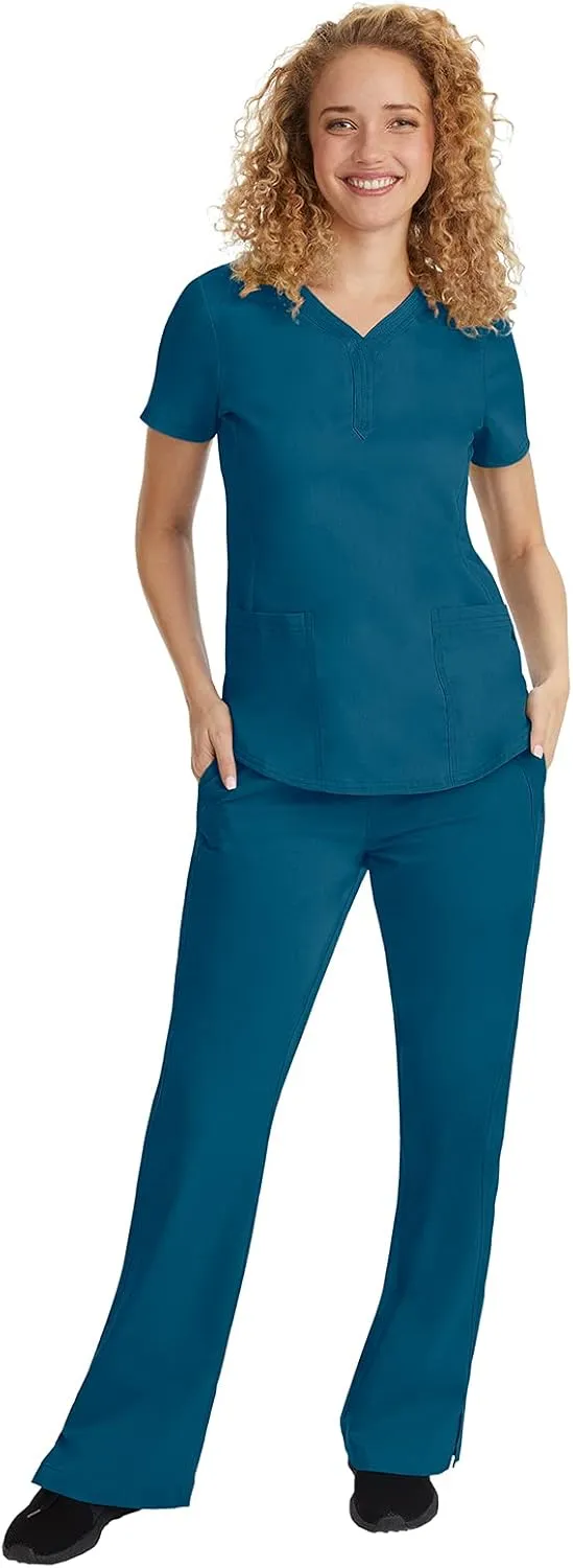 Healing Hands Women's Y-Neck Scrub Top with 2 Pockets, Knit Details, Shirttail Hem, and 2-Way Stretch Fabric 2167