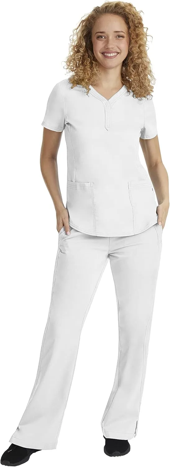 Healing Hands Women's Y-Neck Scrub Top with 2 Pockets, Knit Details, Shirttail Hem, and 2-Way Stretch Fabric 2167