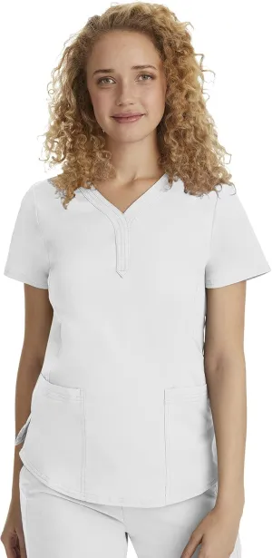 Healing Hands Women's Y-Neck Scrub Top with 2 Pockets, Knit Details, Shirttail Hem, and 2-Way Stretch Fabric 2167