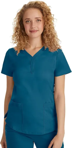 Healing Hands Women's Y-Neck Scrub Top with 2 Pockets, Knit Details, Shirttail Hem, and 2-Way Stretch Fabric 2167