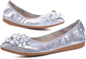 Hee grand Women Foldable Ballet Flats Bling Rhinestones Soft Leather Pointy Toe Flats Sparkle Wedding Dress Shoes Comfort Slip on Loafers Big Size