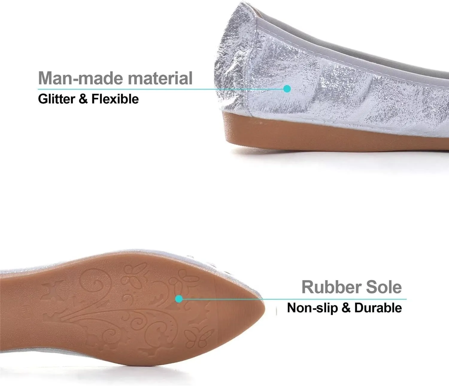 Hee grand Women Foldable Ballet Flats Bling Rhinestones Soft Leather Pointy Toe Flats Sparkle Wedding Dress Shoes Comfort Slip on Loafers Big Size