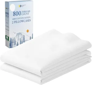Heirloom Soft, Smooth & Thick Certified 800 Thread Count 100% Cotton Sateen is Superior to Egyptian Cotton Claims, 2 King Size Pillow Cases, Fits King Pillows (Bright White)