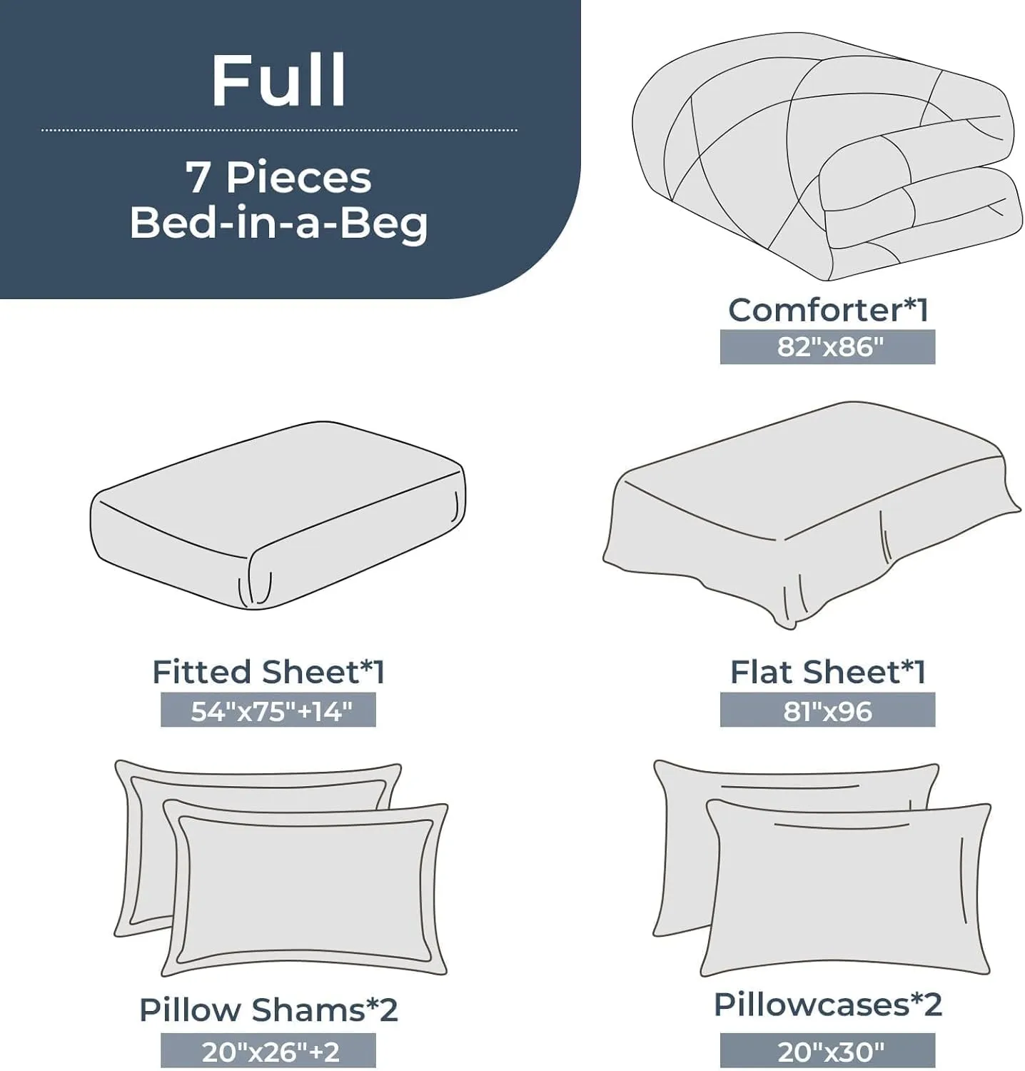 HEVUMYI Full Comforter Set - 7-Piece All Season Bed in a Bag Full, Ultra Soft Bedding Set with Comforter, Flat Sheet, Fitted Sheet, Pillowcases, Pillow Shams, Dark Grey & Light Grey