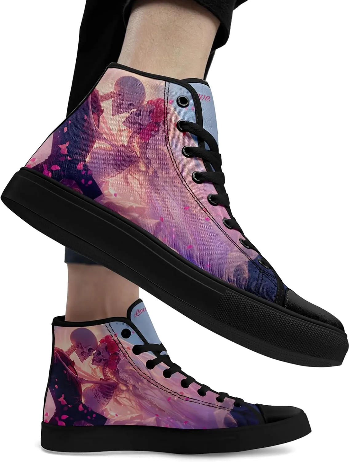 High-top Skull Canvas Sneaker for Men Women Punk Gothic Fashion Unisex Trendy Flame Walking Casual Flat Walking Shoes