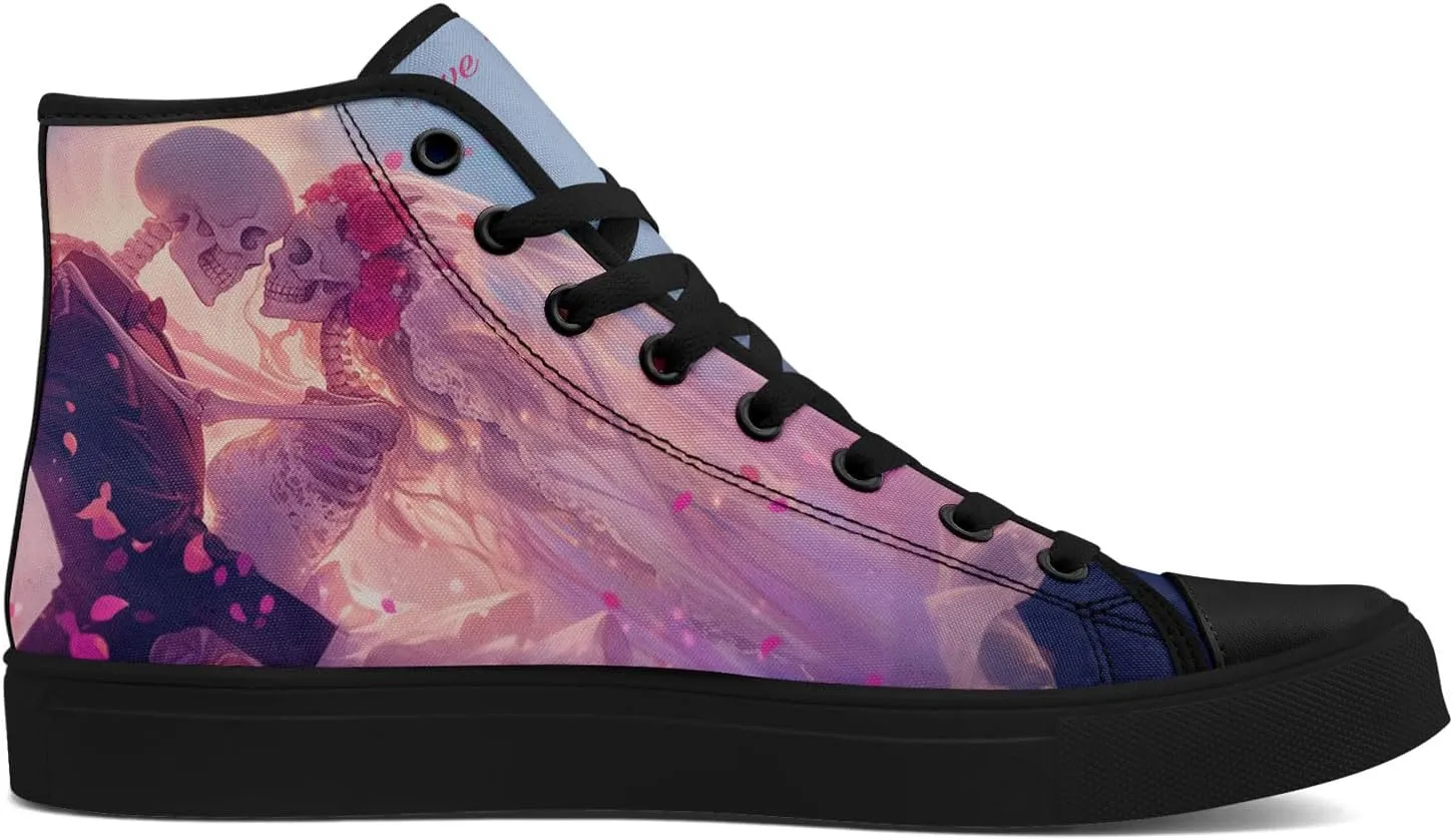High-top Skull Canvas Sneaker for Men Women Punk Gothic Fashion Unisex Trendy Flame Walking Casual Flat Walking Shoes