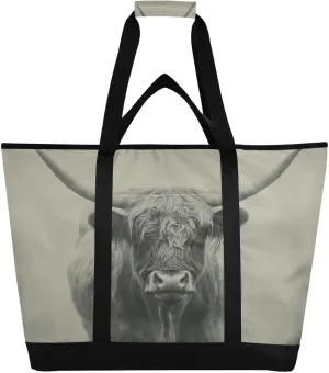 Highland Cow Reusable Insulated Lunchbox Cooler Bag, Leakproof Kitchen Grocery Bag Collapsible Portable Cooler Tote Bag for Picnic, Camping, Office, Travel