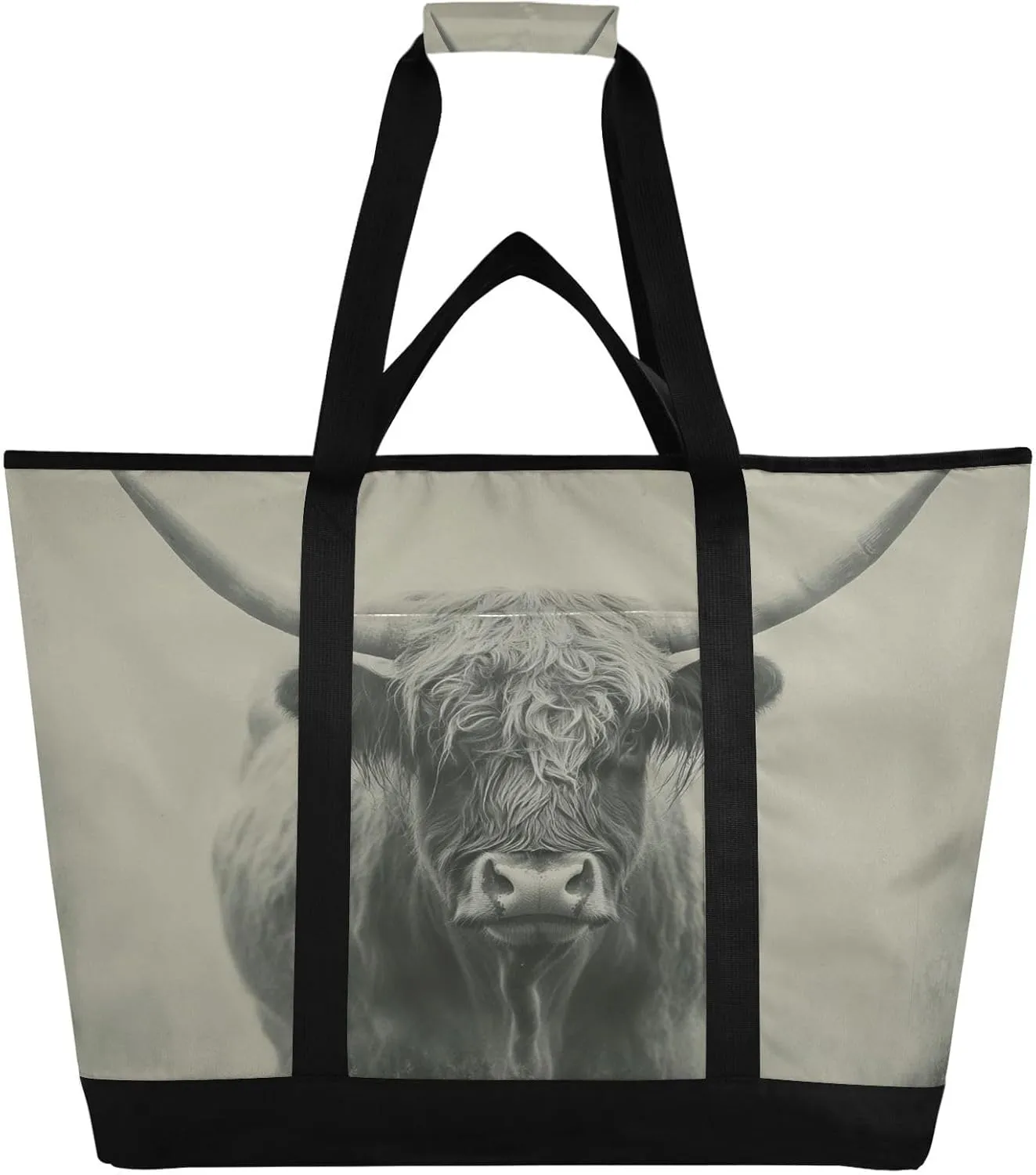 Highland Cow Reusable Insulated Lunchbox Cooler Bag, Leakproof Kitchen Grocery Bag Collapsible Portable Cooler Tote Bag for Picnic, Camping, Office, Travel