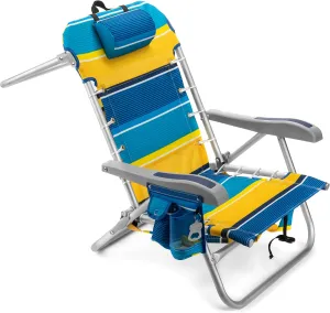 Homevative Backpack Fold-Up Beach Chair, 5 Positions, Towel bar, Cooler, Storage Pouch, Cup Holder and Phone Pocket