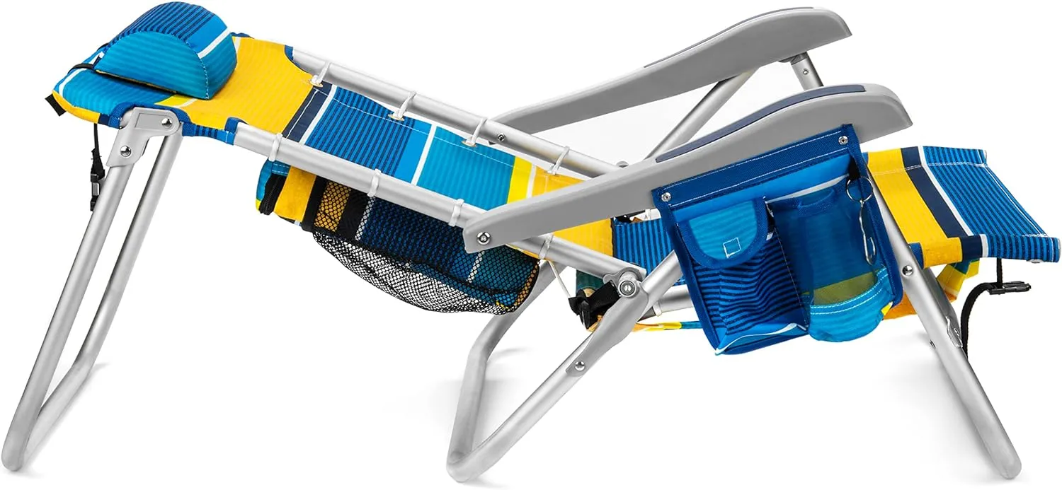 Homevative Backpack Fold-Up Beach Chair, 5 Positions, Towel bar, Cooler, Storage Pouch, Cup Holder and Phone Pocket
