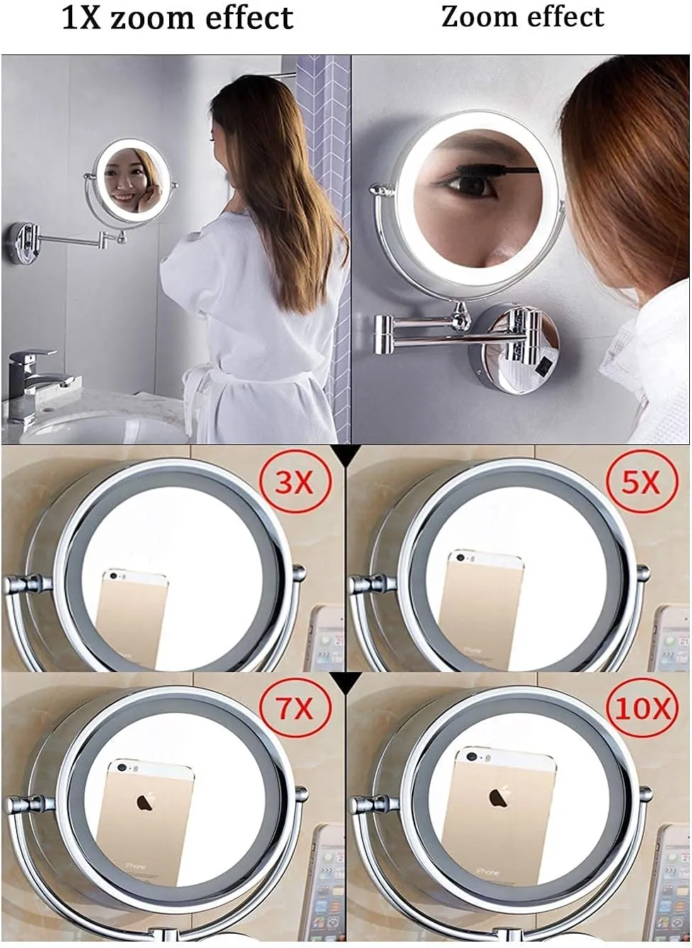 Household Products/Bathroom Wall Mounted Makeup Mirror Extending Folding Double Side Cosmetic Bathroom Shaving Mirror 360° Swivel & Extendable (A 10X)