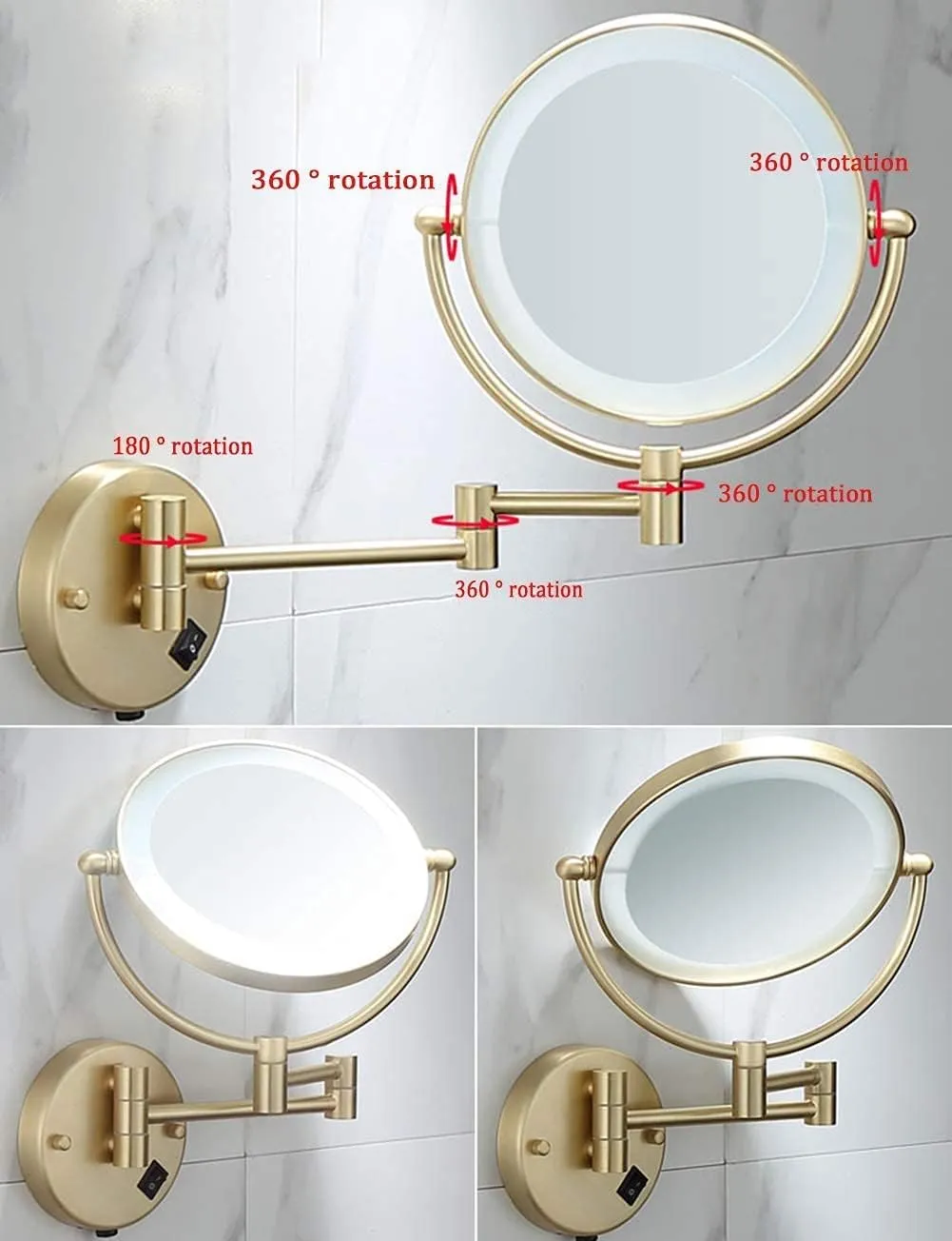 Household Products/Bathroom Wall Mounted Makeup Mirror Extending Folding Double Side Cosmetic Bathroom Shaving Mirror 360° Swivel & Extendable (A 10X)