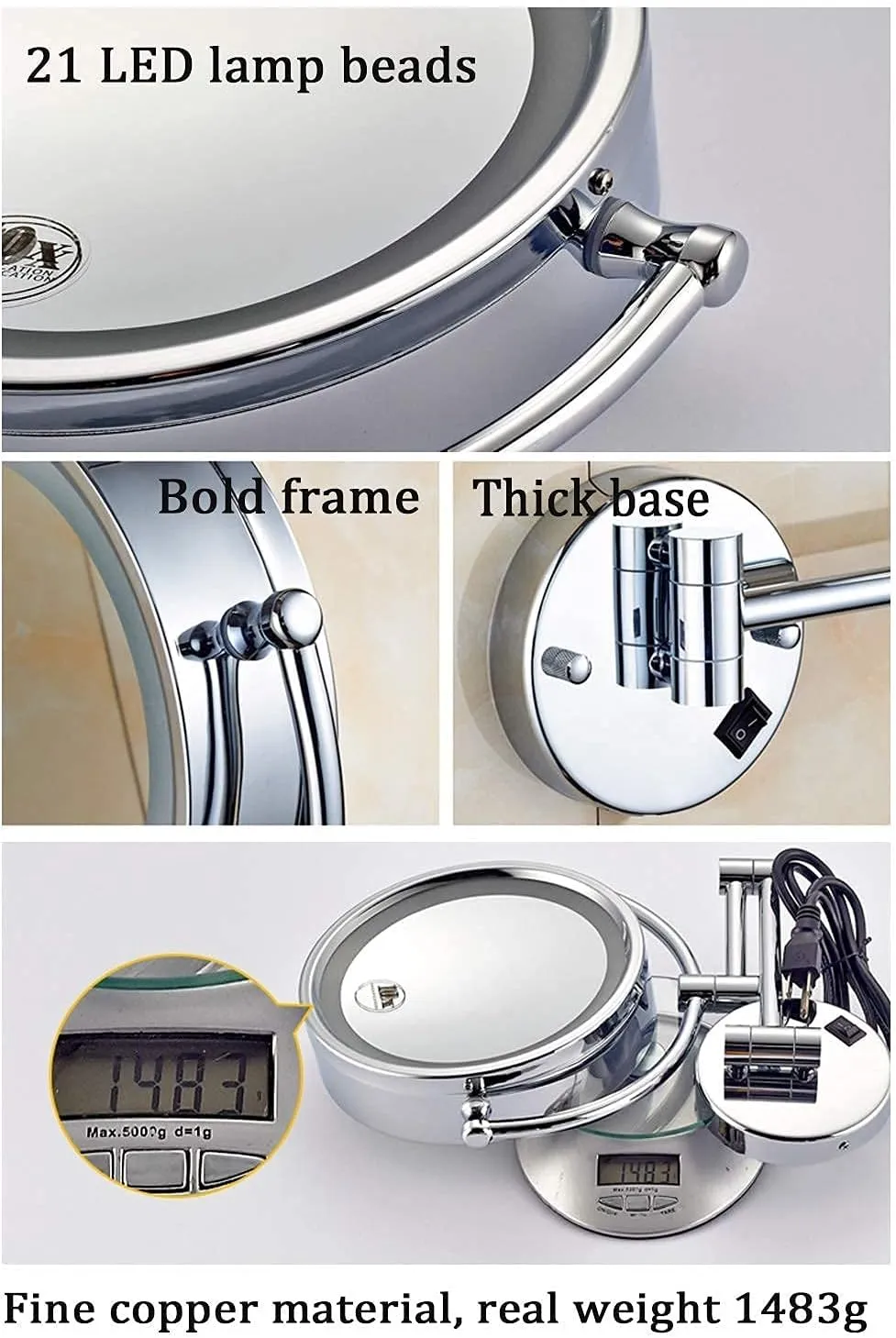 Household Products/Bathroom Wall Mounted Makeup Mirror Extending Folding Double Side Cosmetic Bathroom Shaving Mirror 360° Swivel & Extendable (A 10X)
