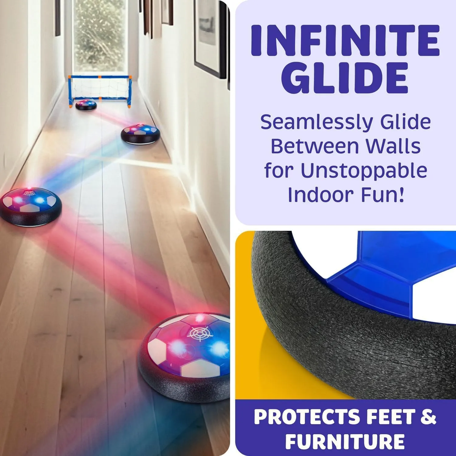 Hover Soccer Ball with 2 Goals, Indoor 3 in 1 Pack, Floating Gliding Disk Toys for Ages 5-7, 6-12, 8-13, Fun Active Game for Boys and Girls, Birthday Christmas Drone Gifts, Soccer Ball Set for Kids