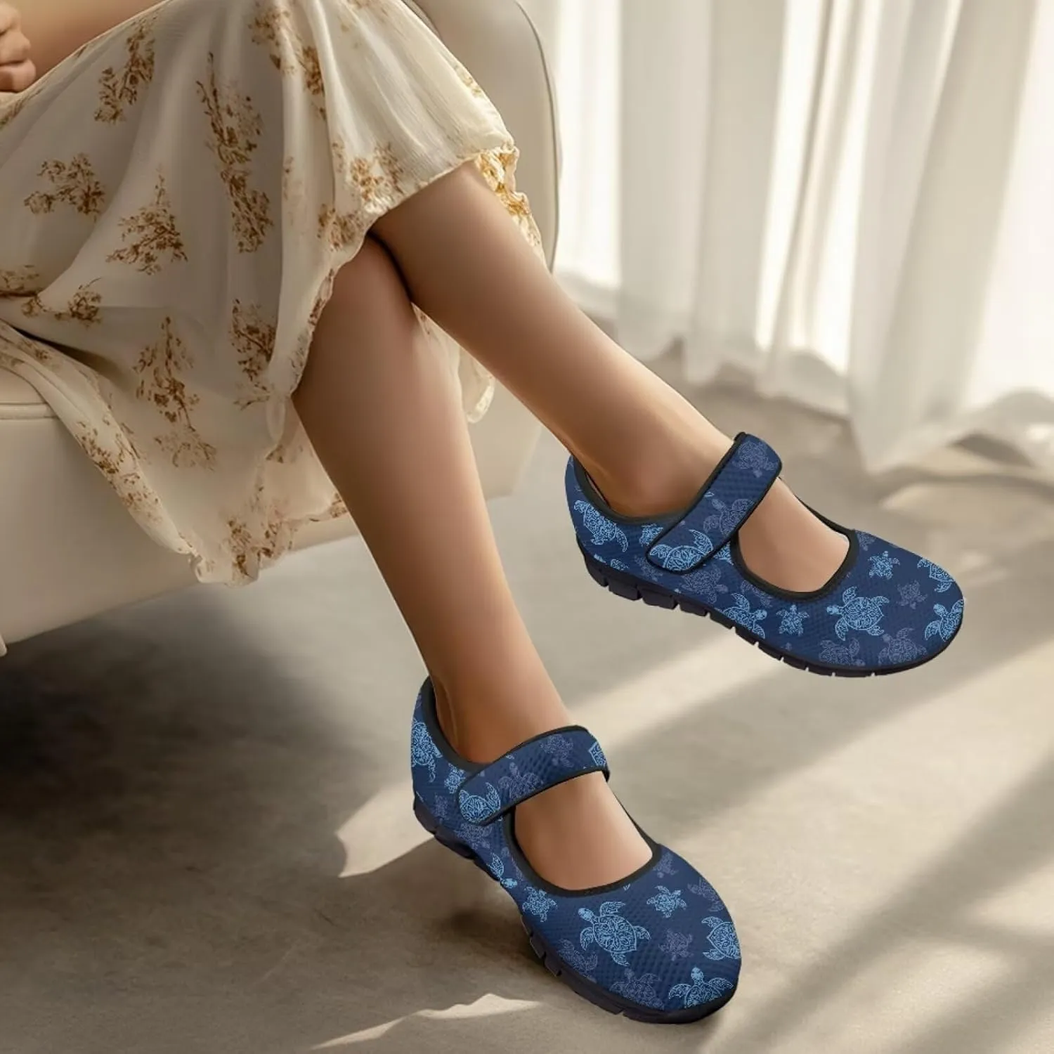 Howilath Animal Print Mary Jane Shoes Women Round Toe Dress Dance Shoes Mesh Casual Flats Shoes