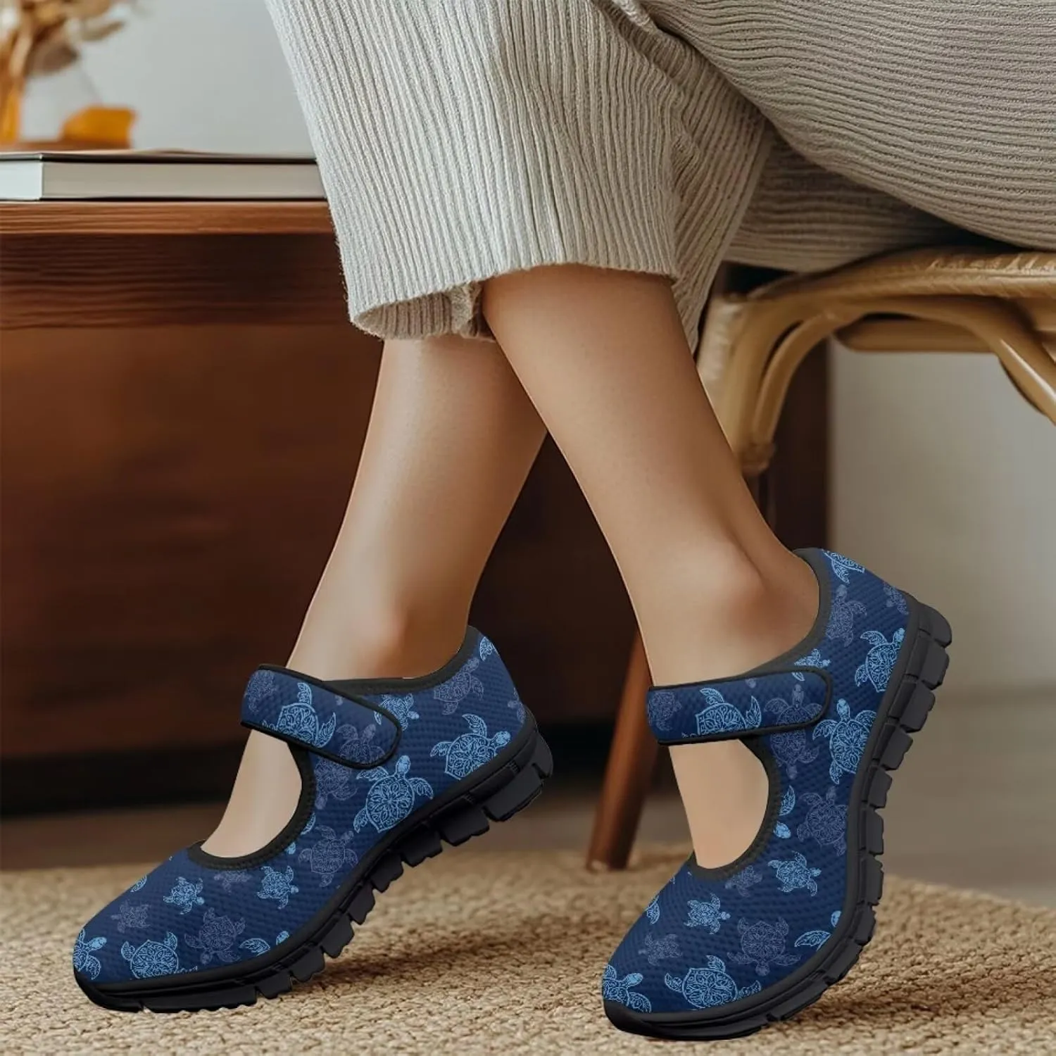 Howilath Animal Print Mary Jane Shoes Women Round Toe Dress Dance Shoes Mesh Casual Flats Shoes