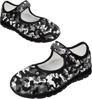 Howilath Camouflage Women's Ballet Flats Round Toe Mary Jane Shoes Single Buckle Flats Shoes Casual Flats Shoes