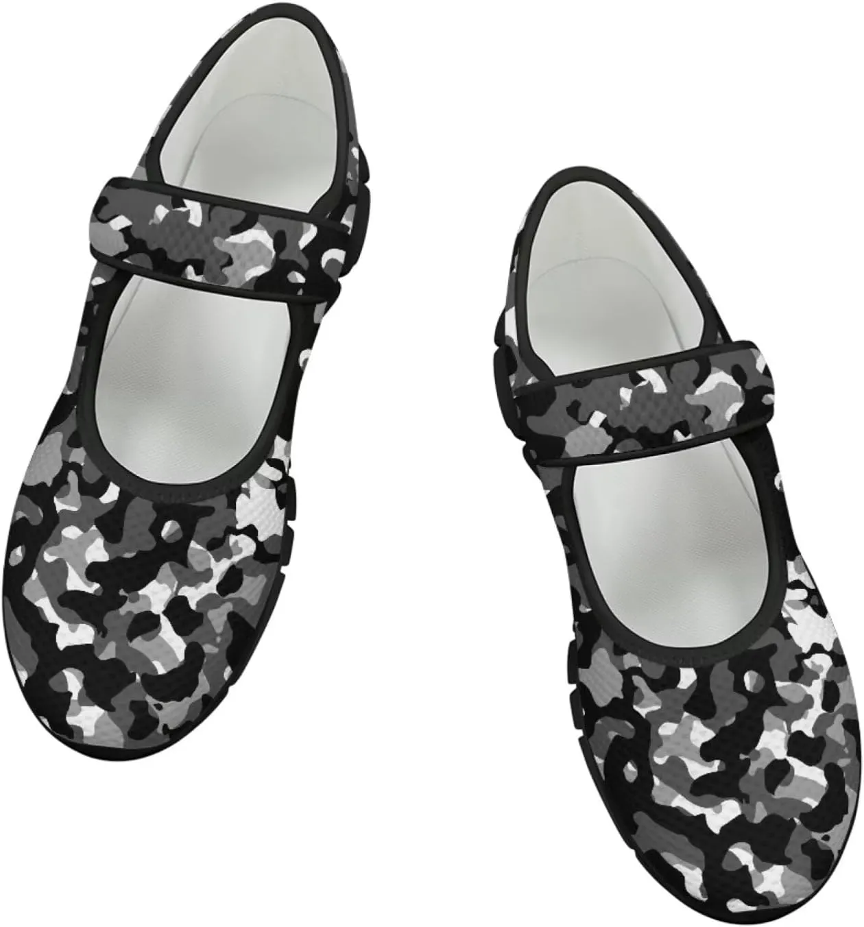 Howilath Camouflage Women's Ballet Flats Round Toe Mary Jane Shoes Single Buckle Flats Shoes Casual Flats Shoes
