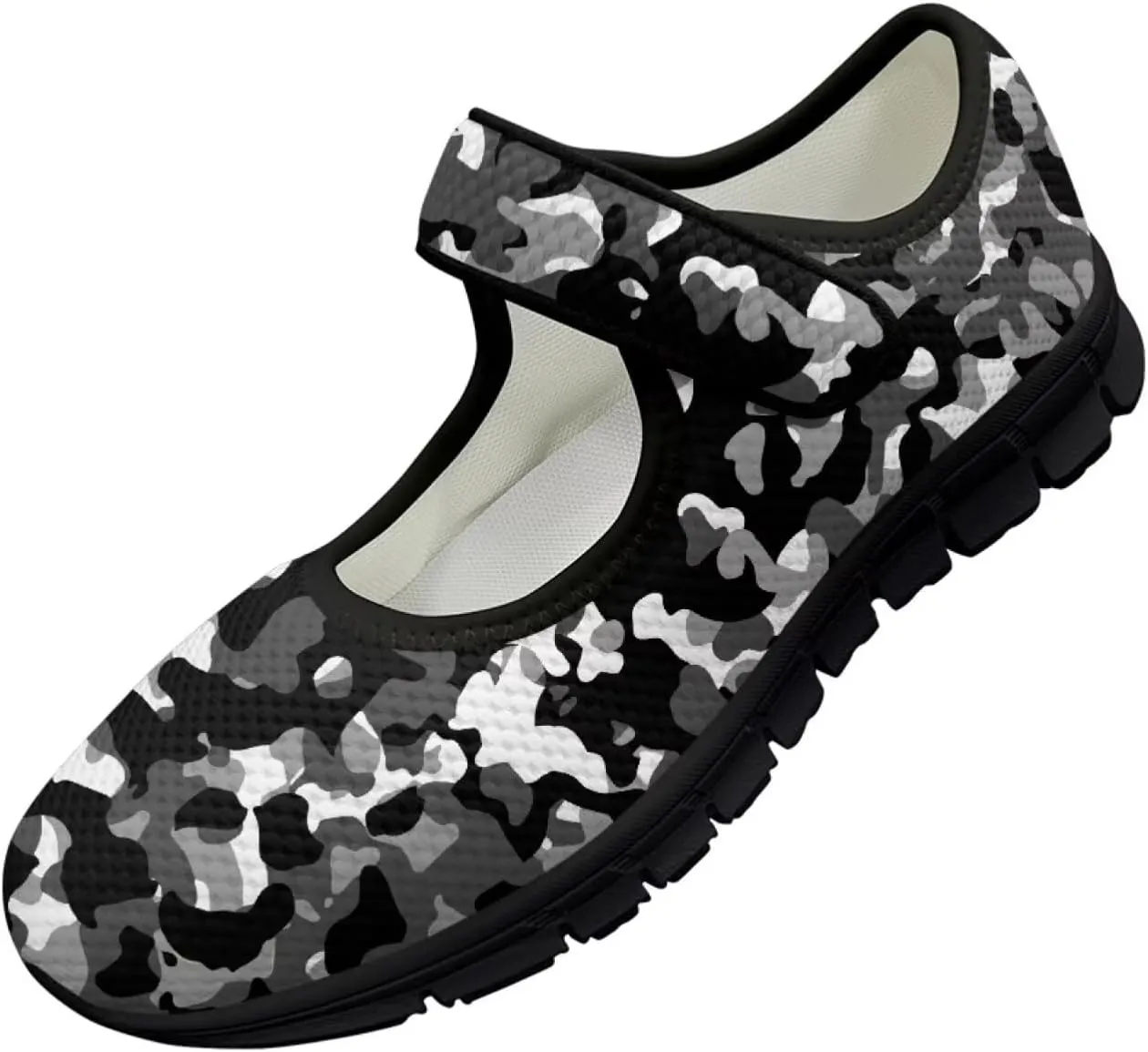 Howilath Camouflage Women's Ballet Flats Round Toe Mary Jane Shoes Single Buckle Flats Shoes Casual Flats Shoes