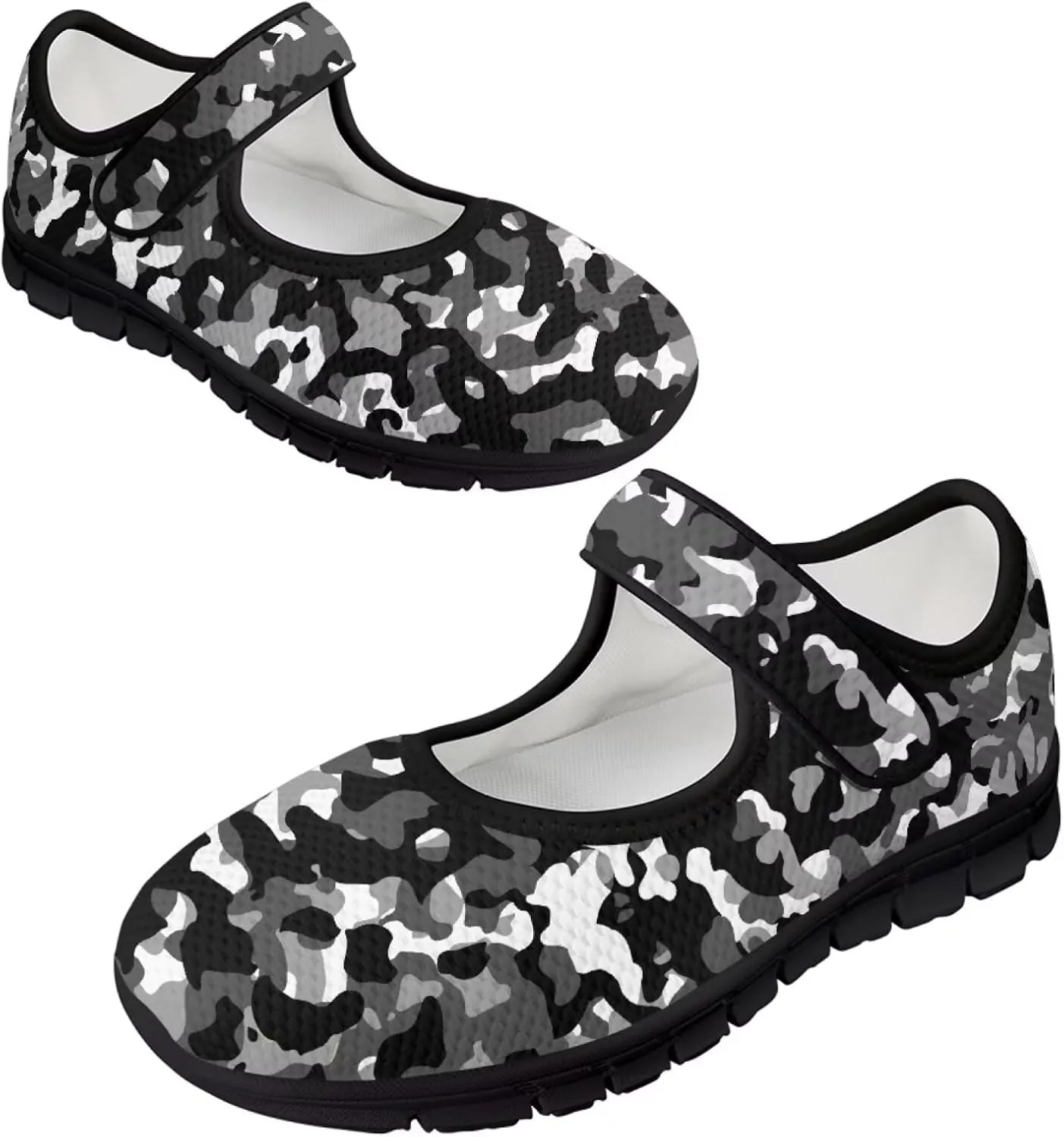 Howilath Camouflage Women's Ballet Flats Round Toe Mary Jane Shoes Single Buckle Flats Shoes Casual Flats Shoes
