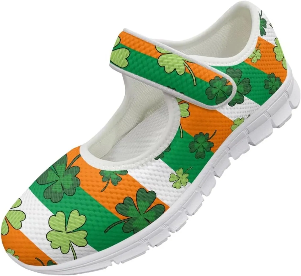 Howilath St. Patrick's Day Womens Dress Shoes Mary Jane Shoes Mesh Casual Flats Shoes Ballerina Shoes with Magic Sticke