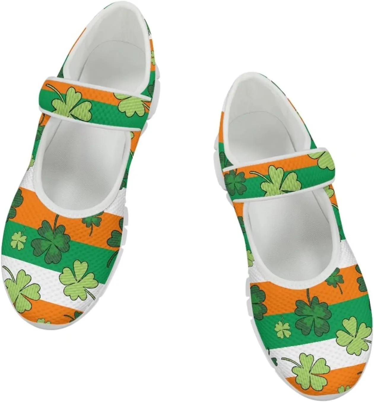 Howilath St. Patrick's Day Womens Dress Shoes Mary Jane Shoes Mesh Casual Flats Shoes Ballerina Shoes with Magic Sticke