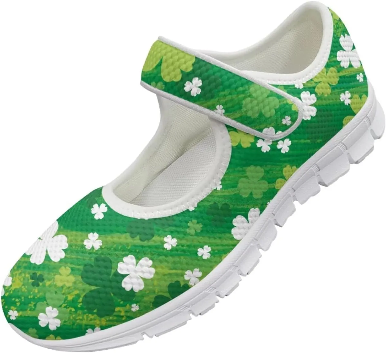 Howilath St. Patrick's Day Womens Dress Shoes Mary Jane Shoes Mesh Casual Flats Shoes Ballerina Shoes with Magic Sticke