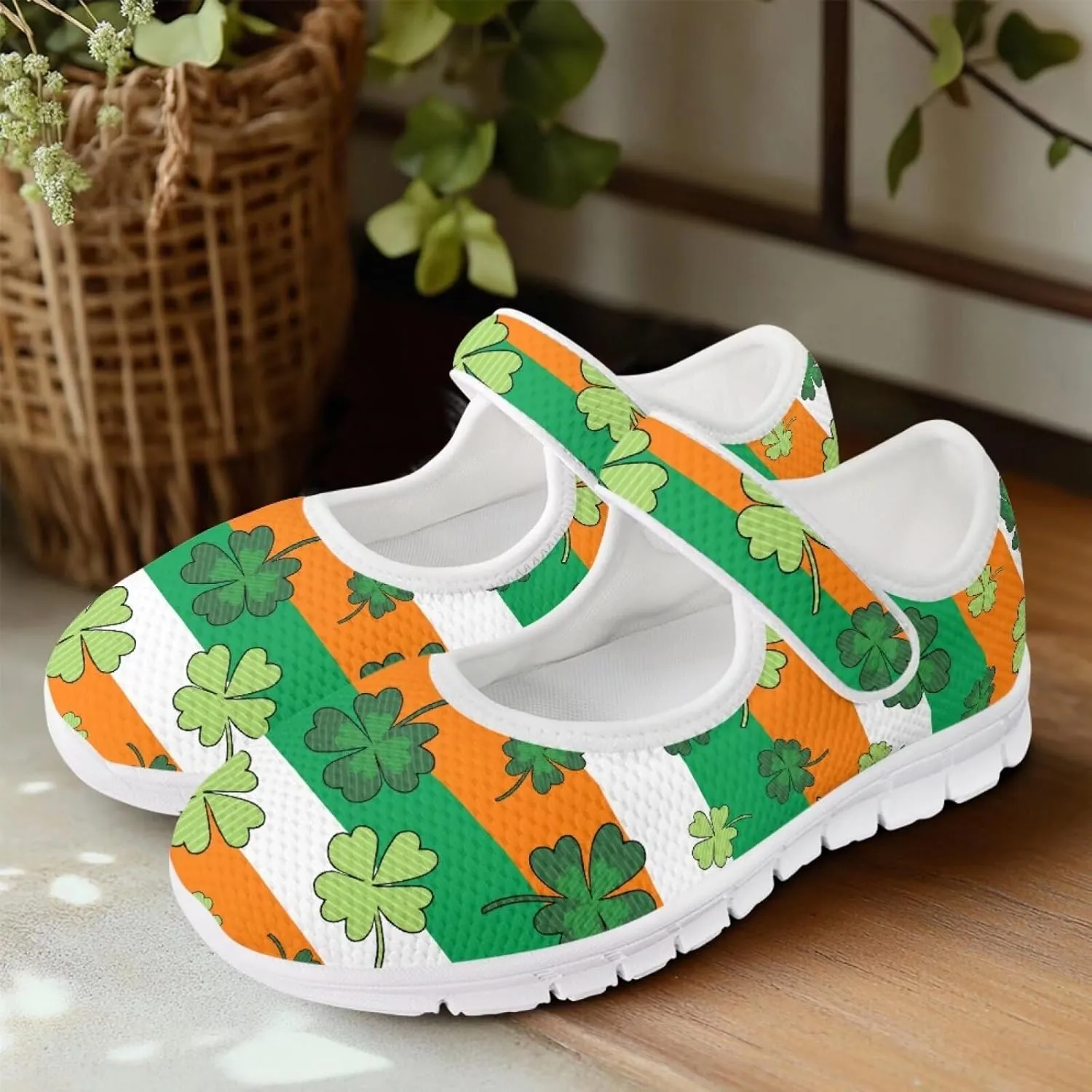Howilath St. Patrick's Day Womens Dress Shoes Mary Jane Shoes Mesh Casual Flats Shoes Ballerina Shoes with Magic Sticke
