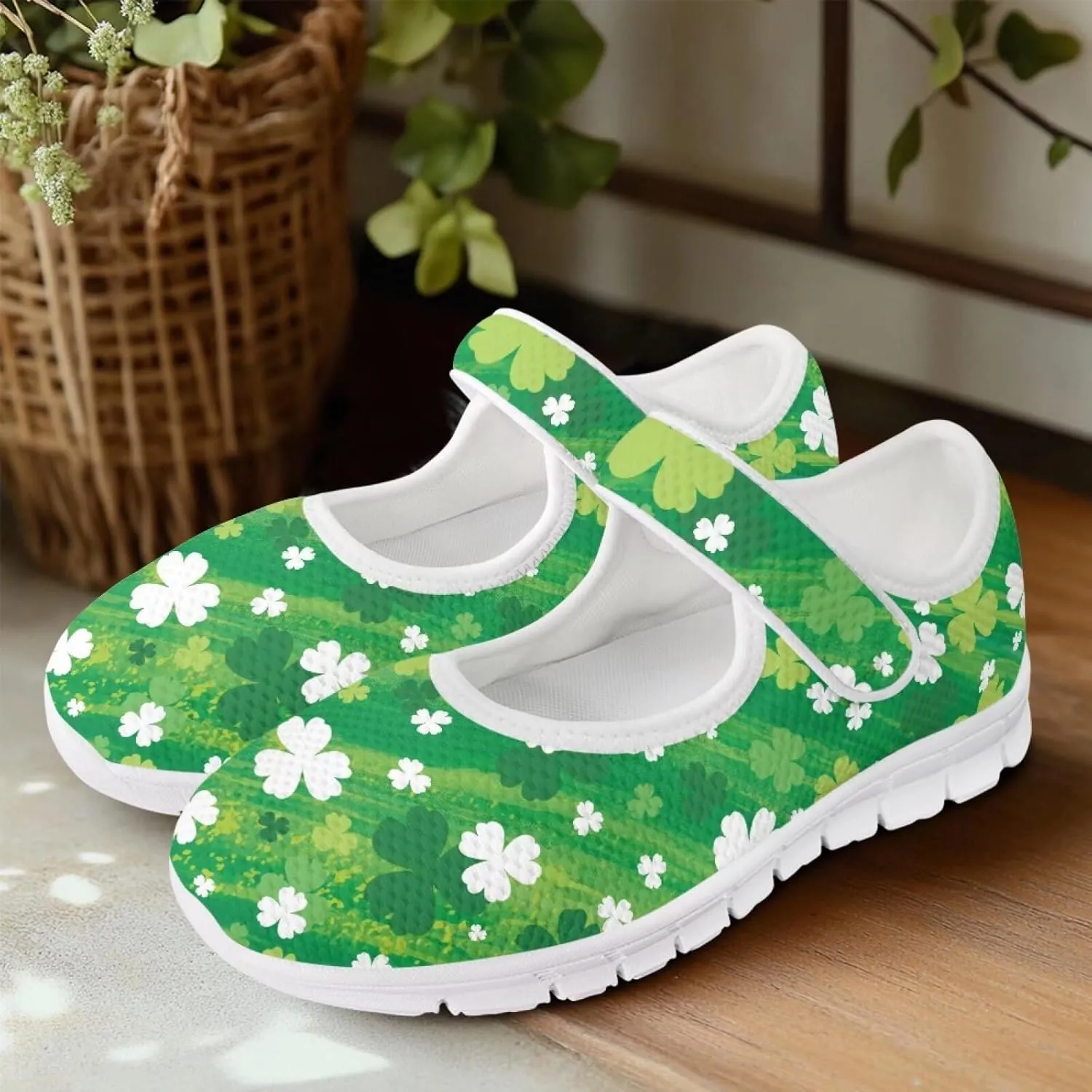 Howilath St. Patrick's Day Womens Dress Shoes Mary Jane Shoes Mesh Casual Flats Shoes Ballerina Shoes with Magic Sticke
