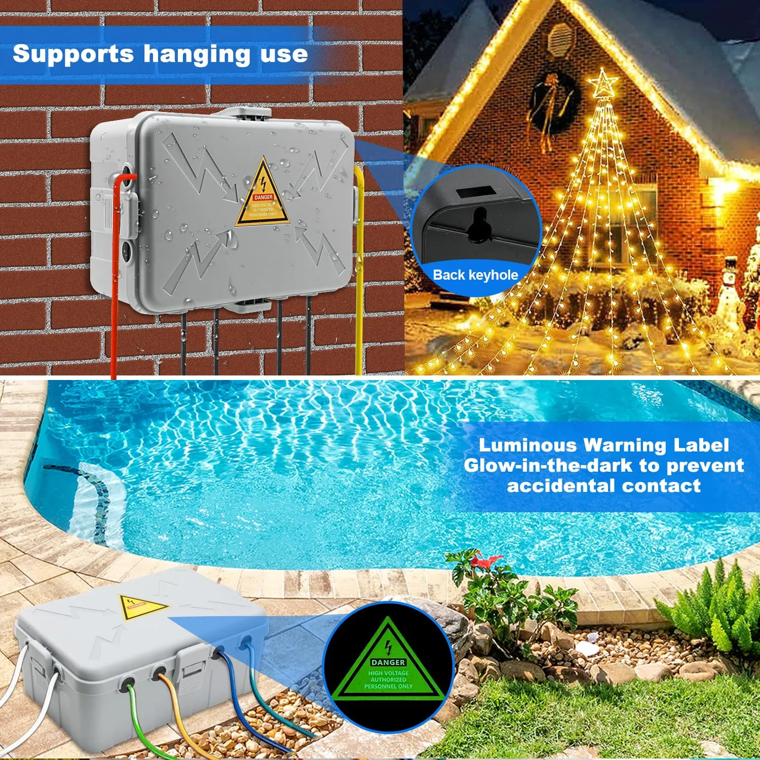 Hrensaw Large Outdoor Electrical Box(12.5x8.5x5inch),IP54 Waterproof Outdoor Outlet Covers,Weatherproof Extension Cord Covers Protect Outlet,Plug,Timer,Power Strip,Holiday Light,Grey