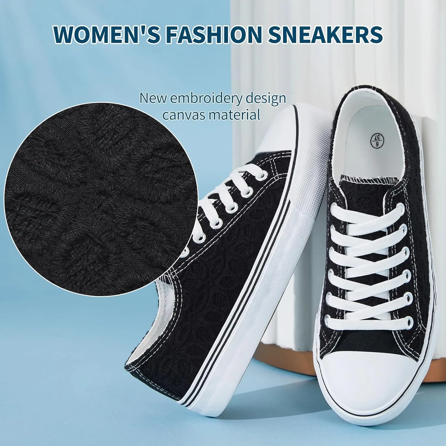 HYPOCRUTE Womens White Tennis Shoes Embroidered Flower Low Top Women Canvas Shoes Women’s Fashion Sneakers