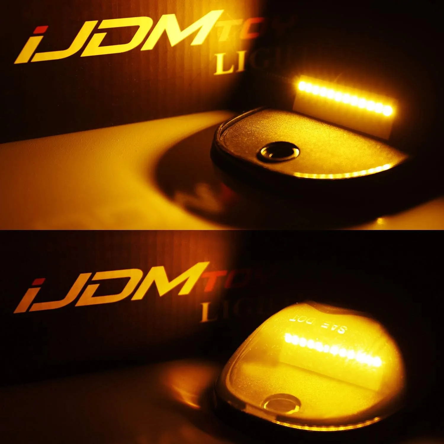 iJDMTOY 5pc Clear Lens Cab Roof Marker Lamps w/Amber Yellow Full Strip LED Lights Compatible With Chevy Dodge Ford GMC Heavy Duty or Super Duty Trucks