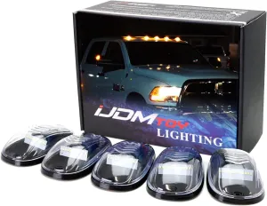 iJDMTOY 5pc Clear Lens Cab Roof Marker Lamps w/Amber Yellow Full Strip LED Lights Compatible With Chevy Dodge Ford GMC Heavy Duty or Super Duty Trucks