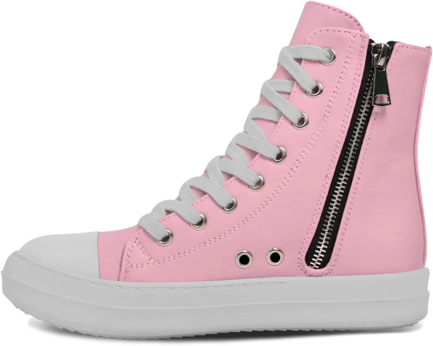 IMPREMEY Women's High Top Sneakers Lace Up PU Leather Shoes with Thick Soles and Zipper, Fashionable Walking Shoes