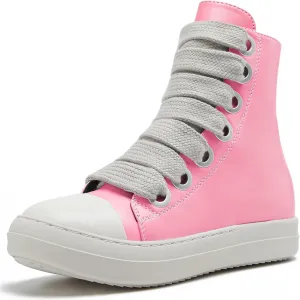 IMPREMEY Women's High Top Sneakers Lace Up PU Leather Shoes with Thick Soles and Zipper, Fashionable Walking Shoes