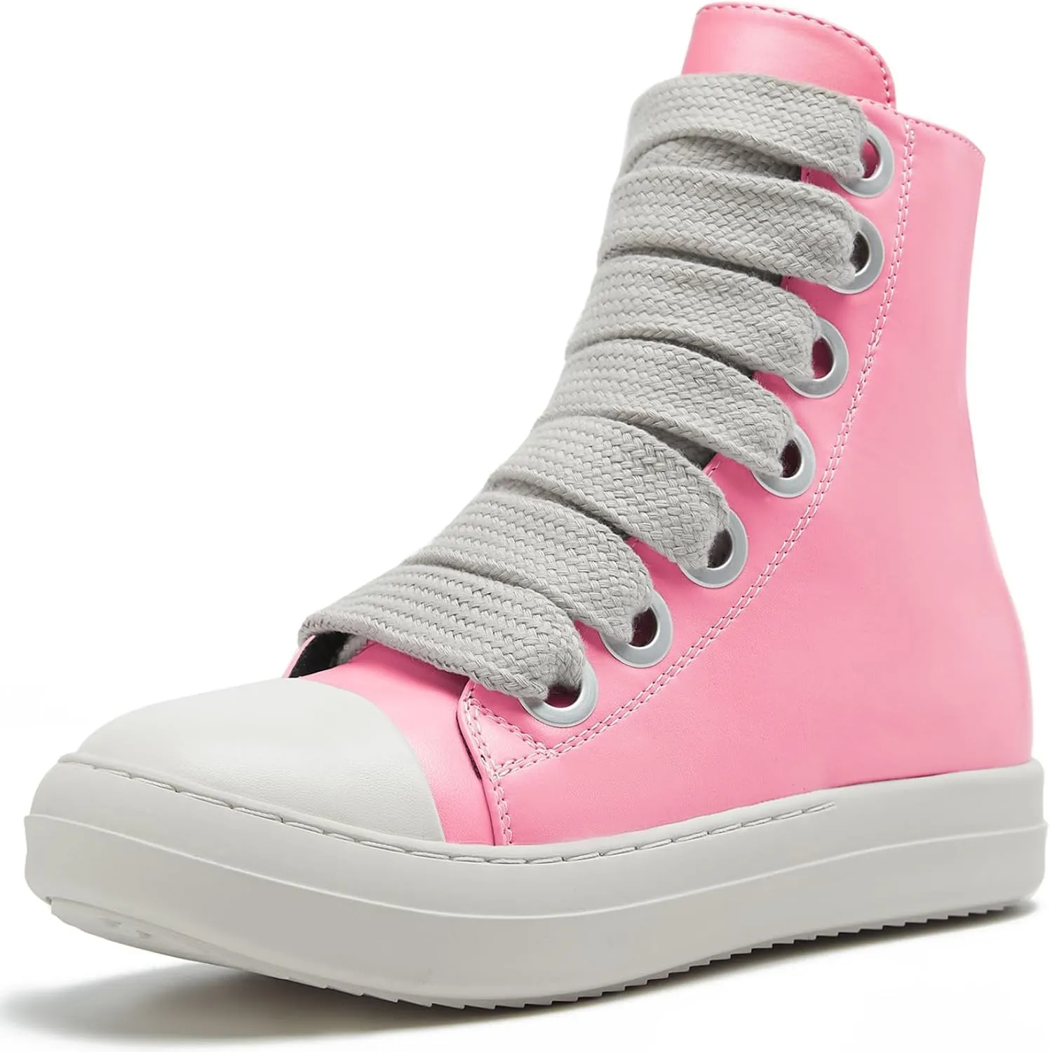 IMPREMEY Women's High Top Sneakers Lace Up PU Leather Shoes with Thick Soles and Zipper, Fashionable Walking Shoes