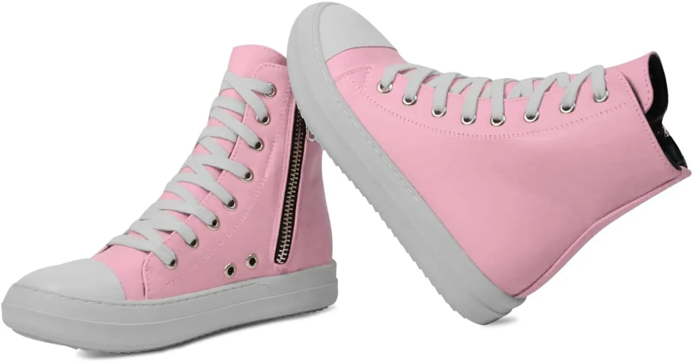IMPREMEY Women's High Top Sneakers Lace Up PU Leather Shoes with Thick Soles and Zipper, Fashionable Walking Shoes