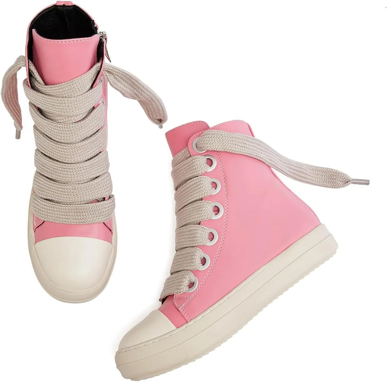 IMPREMEY Women's High Top Sneakers Lace Up PU Leather Shoes with Thick Soles and Zipper, Fashionable Walking Shoes
