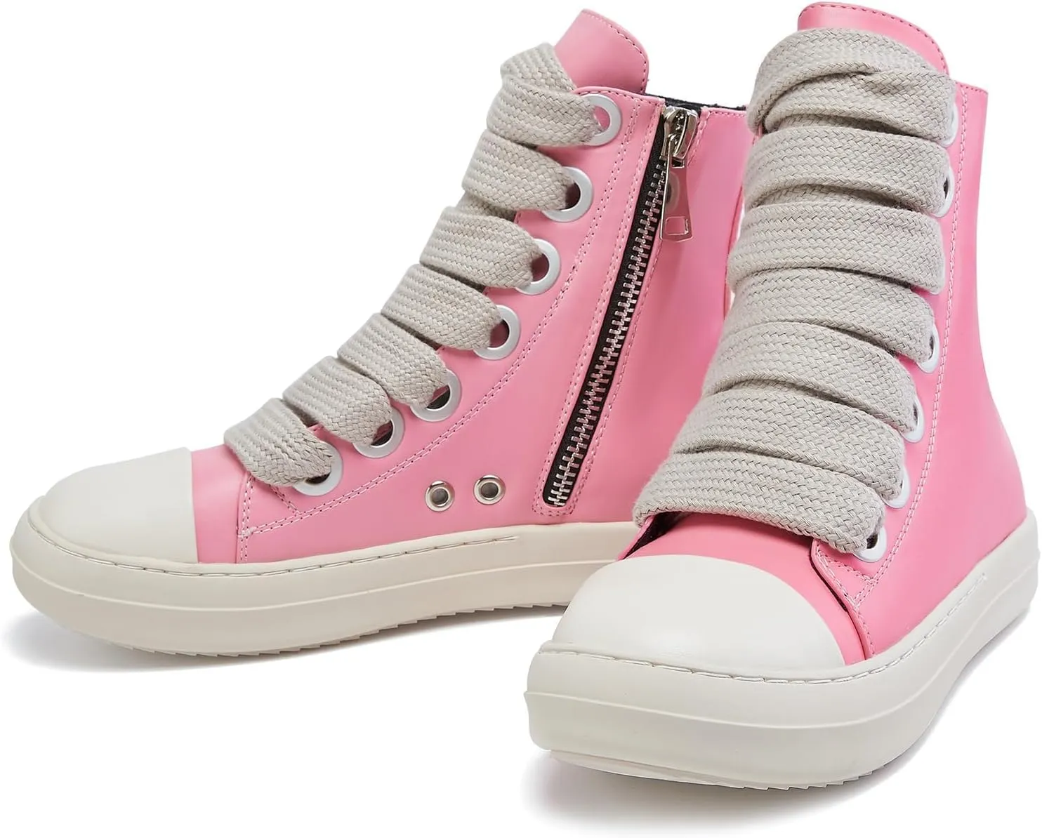 IMPREMEY Women's High Top Sneakers Lace Up PU Leather Shoes with Thick Soles and Zipper, Fashionable Walking Shoes