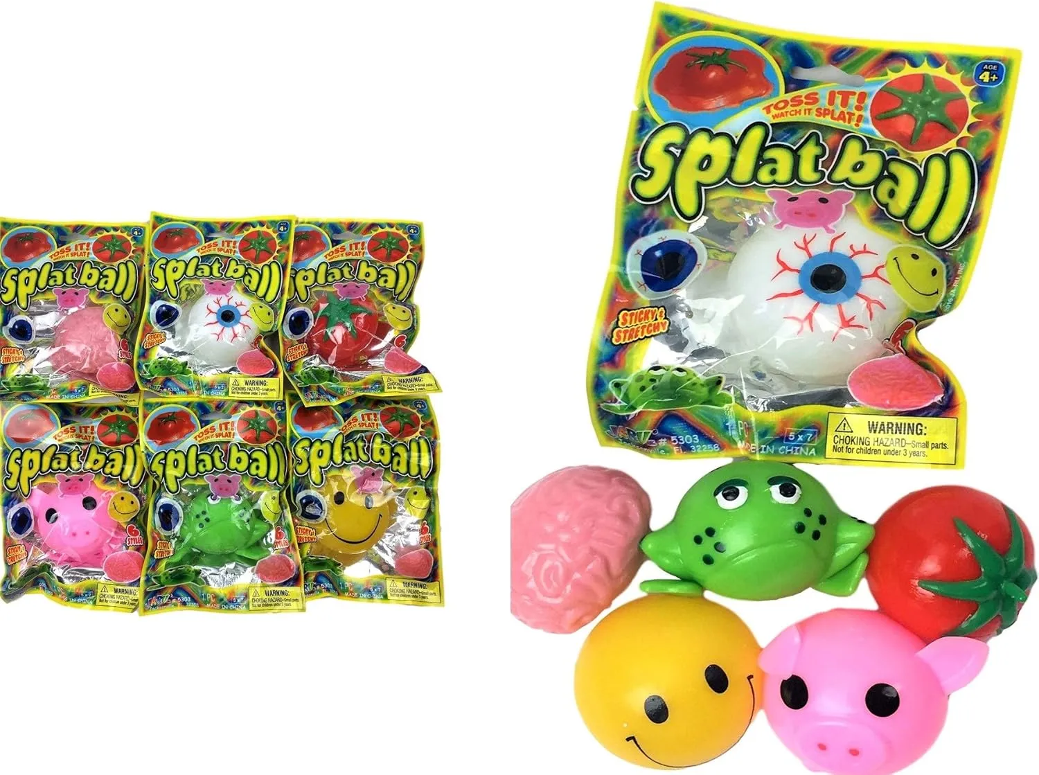 JA-RU Splat Ball - Squishy Stress Balls (6 Assorted Pack) Emoji-Squishy Ball Fidget Pack for Kids and Adults. Party Favor Classroom Treasure Box Prize Birthday Gifts Easter Egg Stuffers. 5303-6p