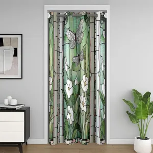 jejeloiu Stained Glass Door Curtain for Doorway Privacy 52x84 Inch 1 Panel Kids Meadow Floral Flower Closet Cover Boys Girls Spring Room Divider Curtain Washable Butterfly Bedroom Living Room Decor