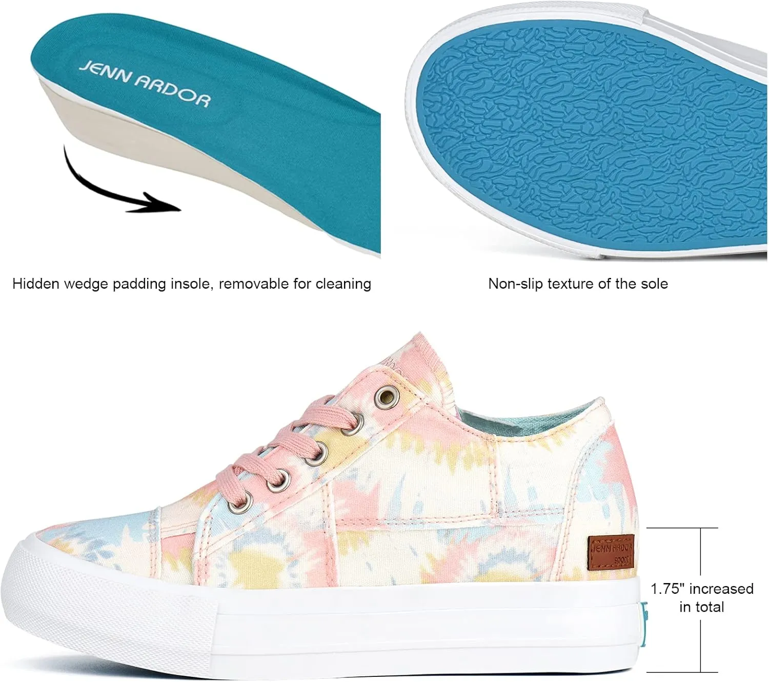 JENN ARDOR Wedge Sneakers for Women Fashion Canvas Shoes Casual Platform Hidden Heel Womens Slip On Sneaker Non Slip Side Zipper
