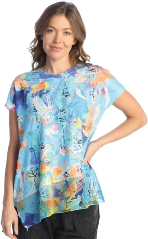 Jess & Jane Brook Light Knit Tunic Top with Chiffon Asymmetric Trim