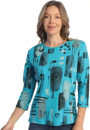 Jess & Jane Maze Cotton Tee Shirt Top, Teal