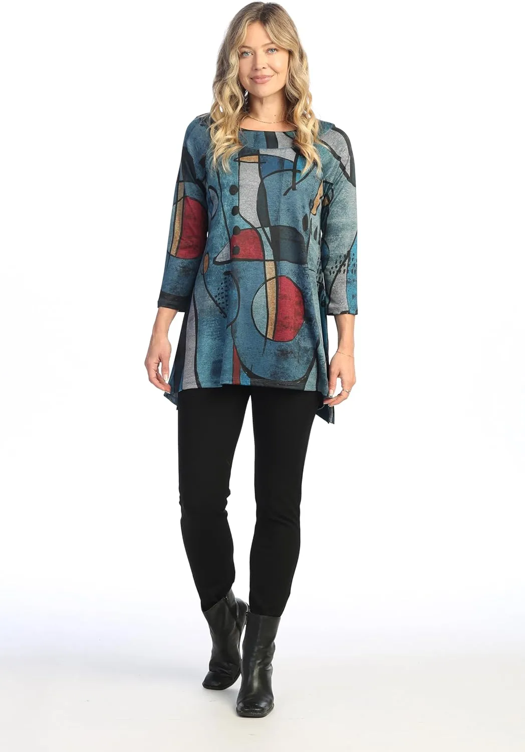 Jess & Jane Women's Granada Raglan Sleeve Slinky Knit Tunic Top