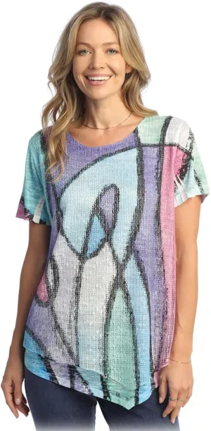 Jess & Jane Women's Sonata Boucle Mesh Asymmetric Top