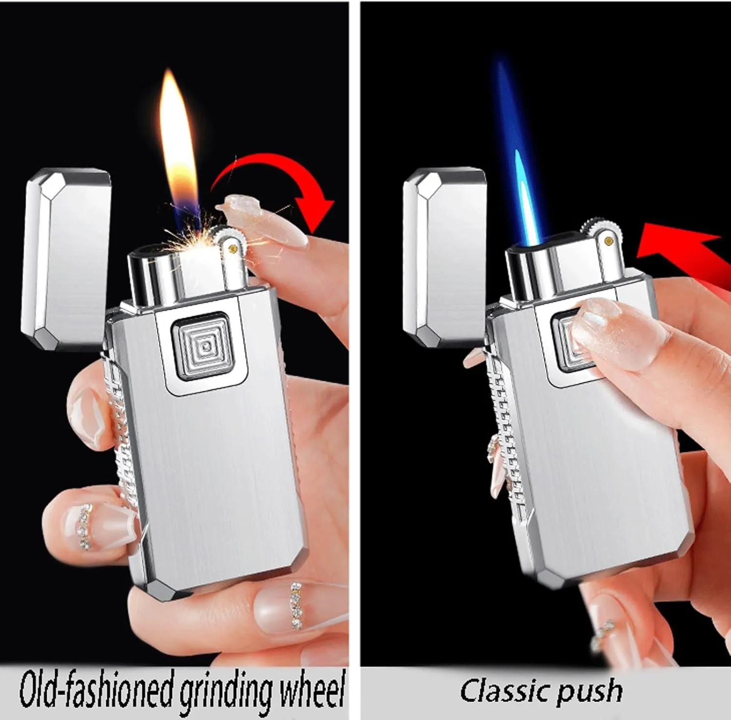 Jet Torch Lighter Dual Flame Soft Fire Straight Flame Lighter Butane Fuel Refillable Adjustable Flame Size Suitable for Outdoor Men Gift (Gas Not Included)(Gold)