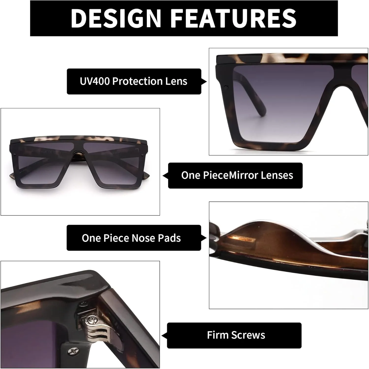 JIM HALO Flat Top Shield Sunglasses Square Mirror Rimless Glasses for Women Men