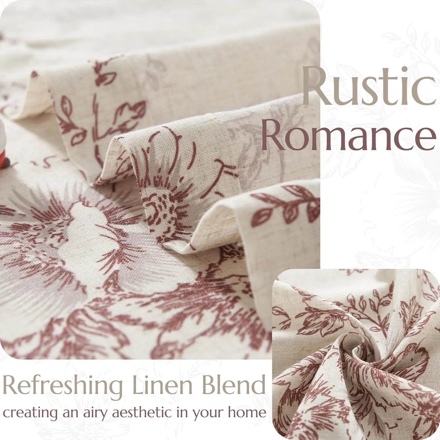 jinchan Linen Blend Curtains Floral Curtains for Living Room 84 Inch Length Brick Red Printed Curtain Rod Pocket Back Tab Farmhouse Peony Flower Patterned Drapes Bedroom Window Curtain Set 2 Panels