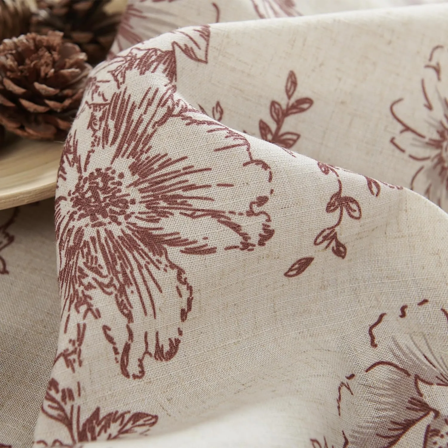 jinchan Linen Blend Curtains Floral Curtains for Living Room 84 Inch Length Brick Red Printed Curtain Rod Pocket Back Tab Farmhouse Peony Flower Patterned Drapes Bedroom Window Curtain Set 2 Panels